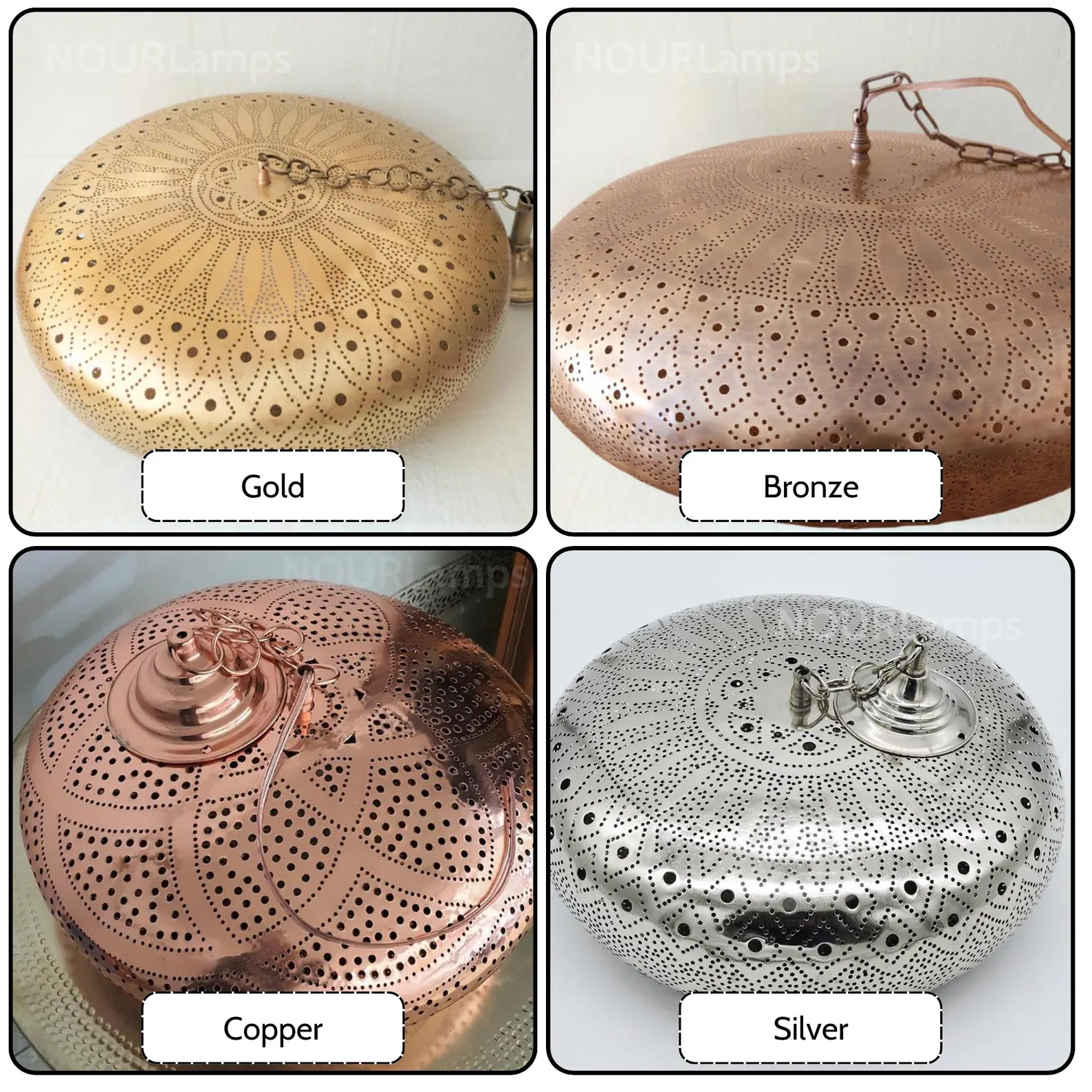 Moroccan Brass Ceiling Light – Handmade Hammered Pendant Lamp – Custom Finish (Bronze, Silver, Gold, Copper, Black) — view 9