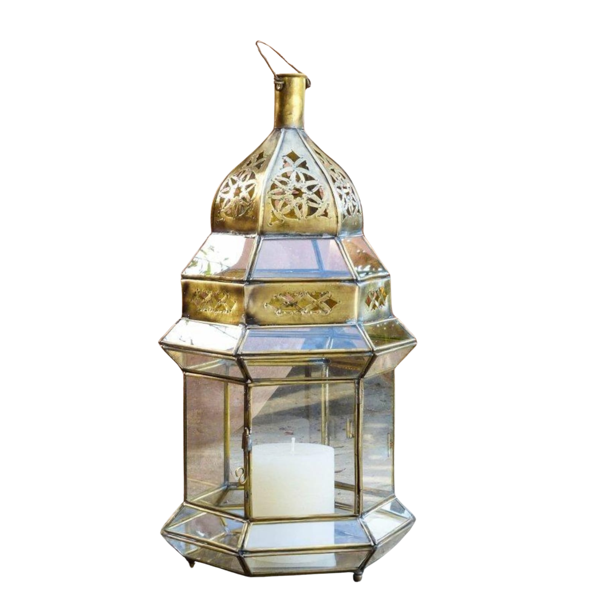 Brass Lantern with Geometric Shadows — view 2