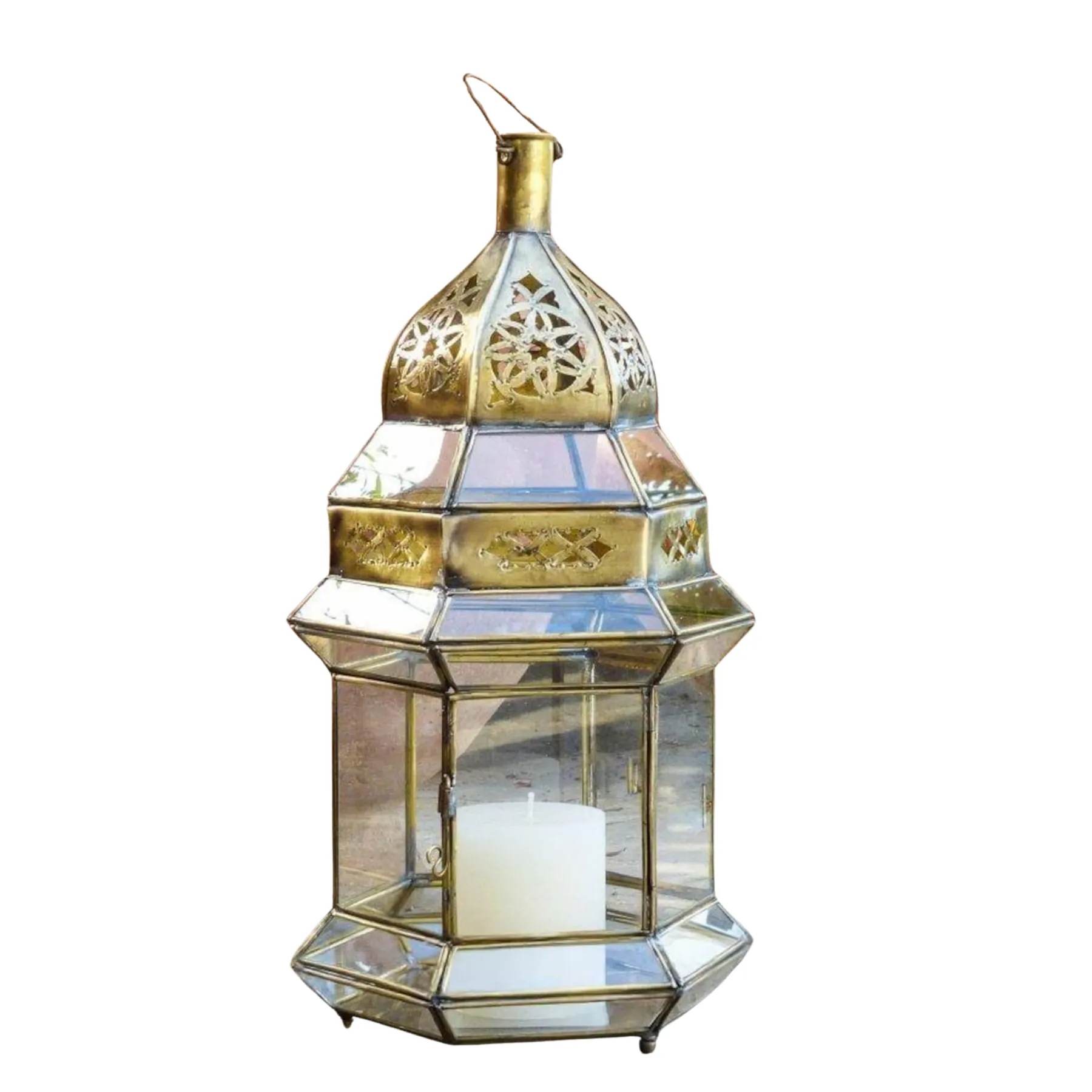 Brass Lantern with Geometric Shadows