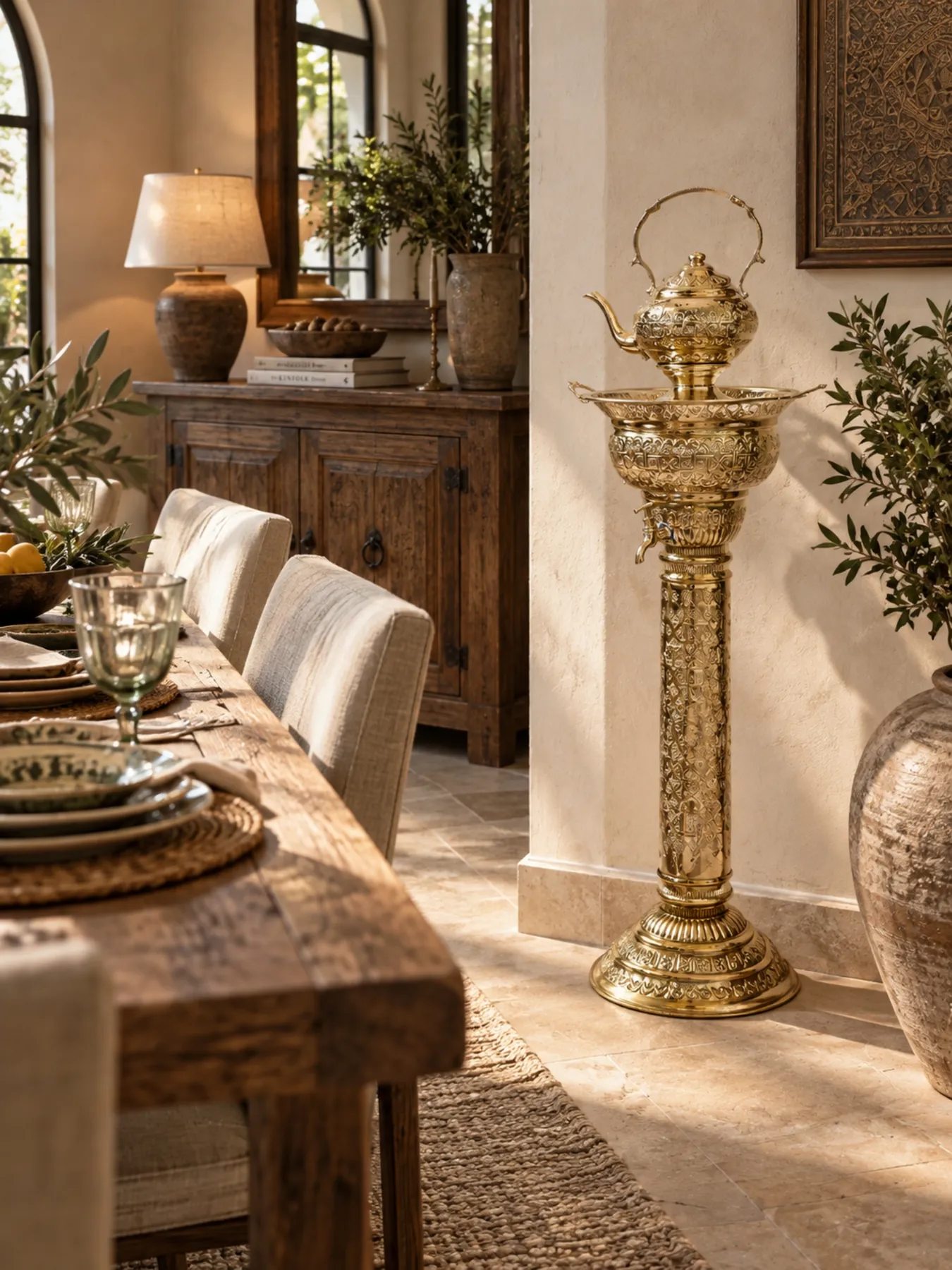 Moroccan Brass Hand-Washing Set, 100 cm Standing Tass by Mehdi Ba. — view 2
