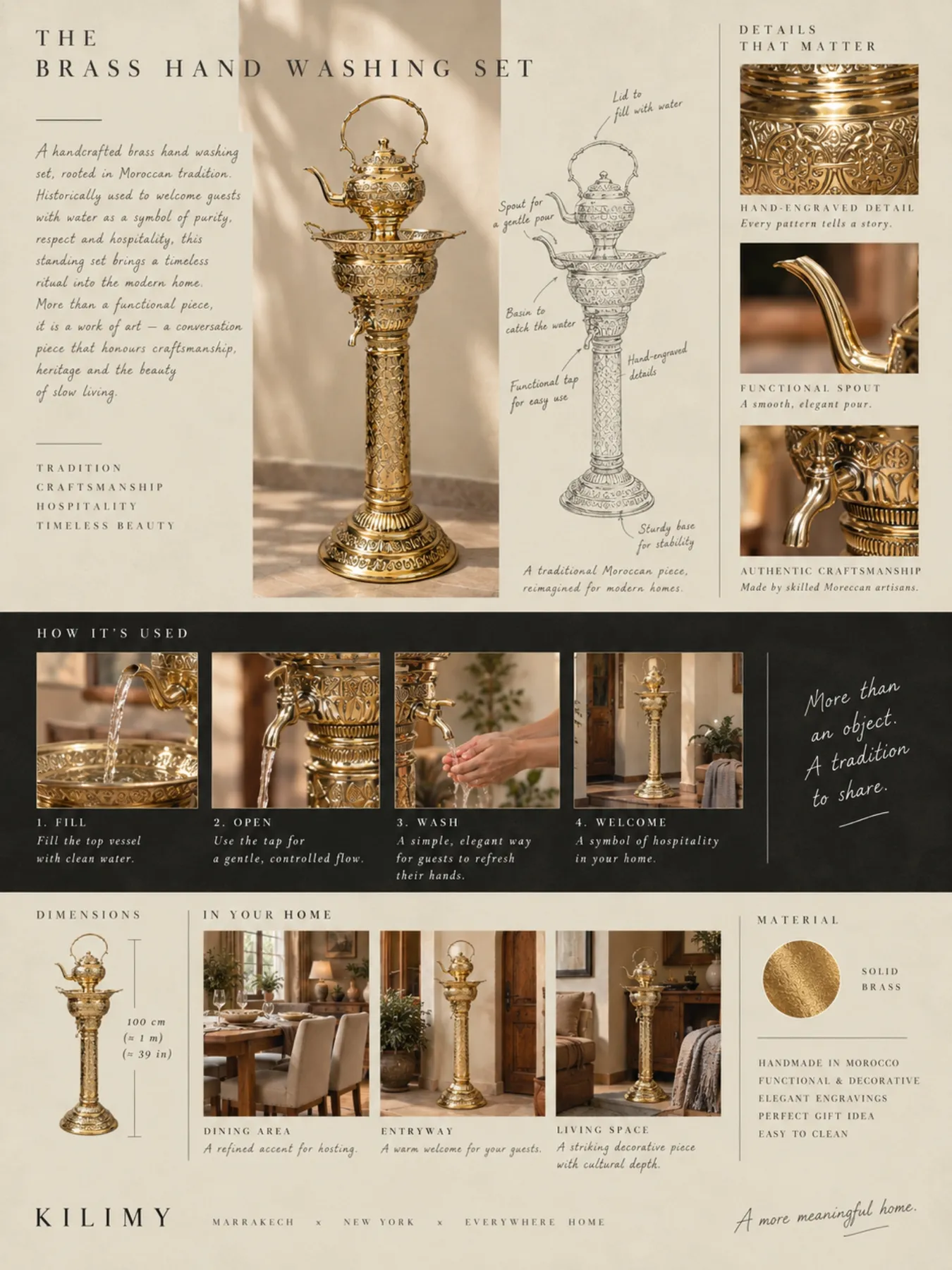 Moroccan Brass Hand-Washing Set, 100 cm Standing Tass by Mehdi Ba. — view 5