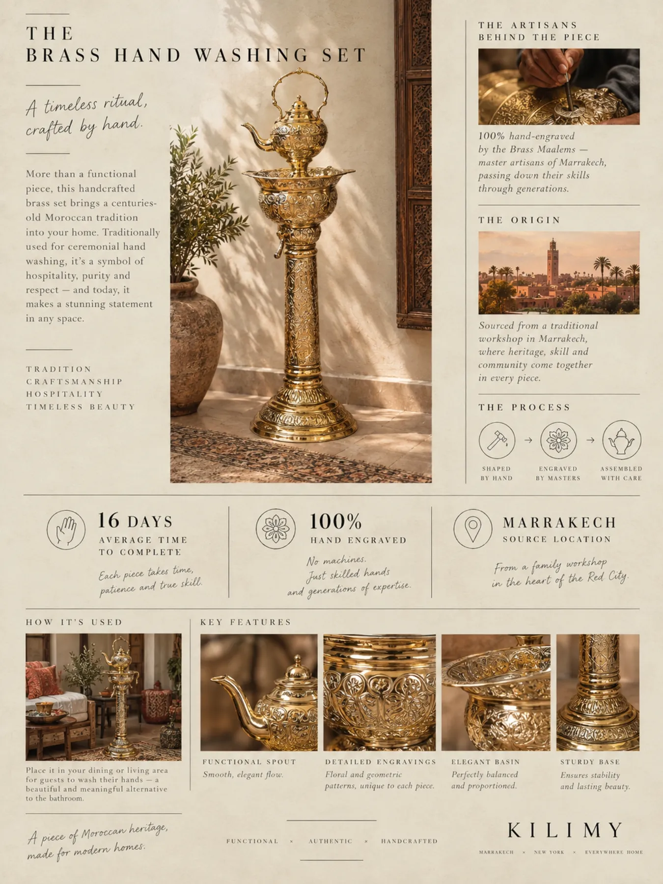 Moroccan Brass Hand-Washing Set, 100 cm Standing Tass by Mehdi Ba. — view 6