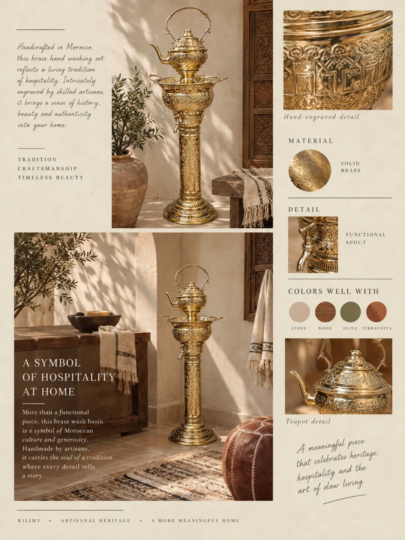 Moroccan Brass Hand-Washing Set, 100 cm Standing Tass by Mehdi Ba. — view 7