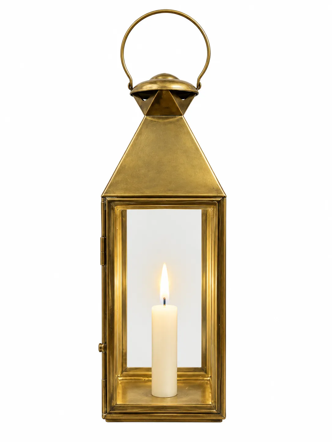 Handcrafted Moroccan Brass Lantern with Clear Glass, Marrakech Medina Lantern