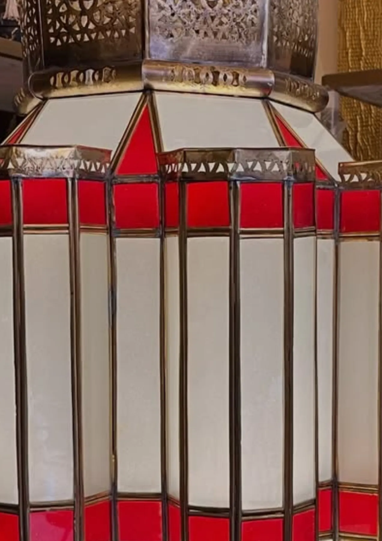 Moroccan Brass Lantern Red & Milk Glass, from Marrakech — view 5