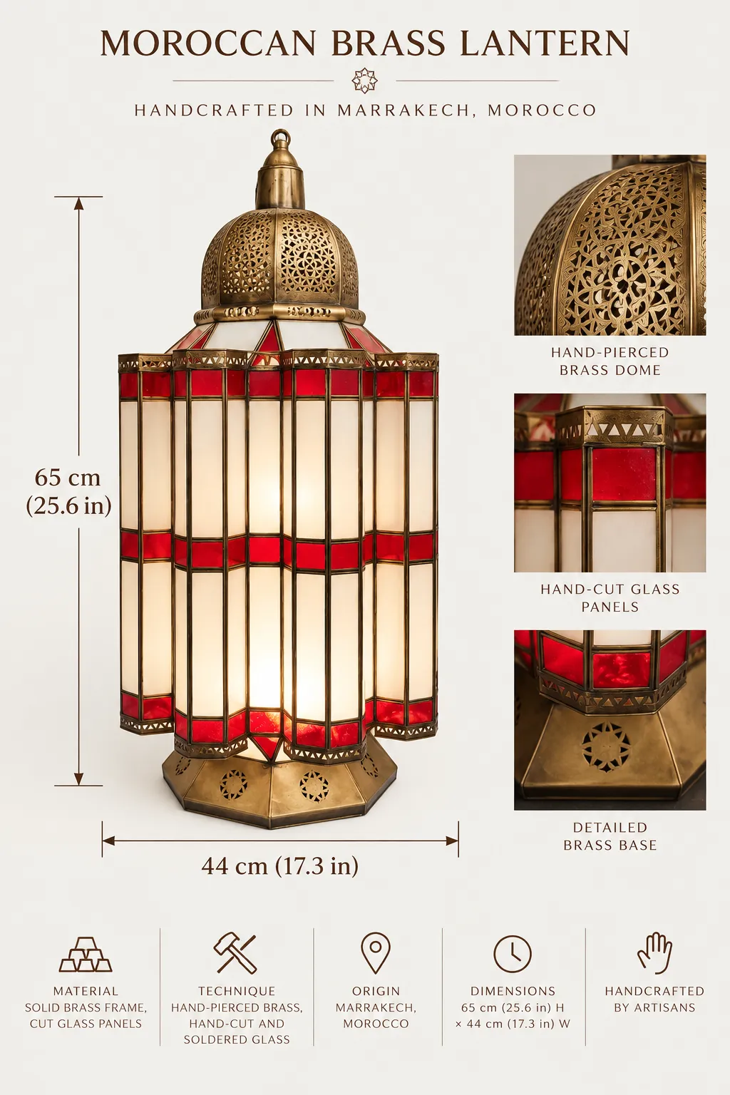 Moroccan Brass Lantern Red & Milk Glass, from Marrakech — view 2