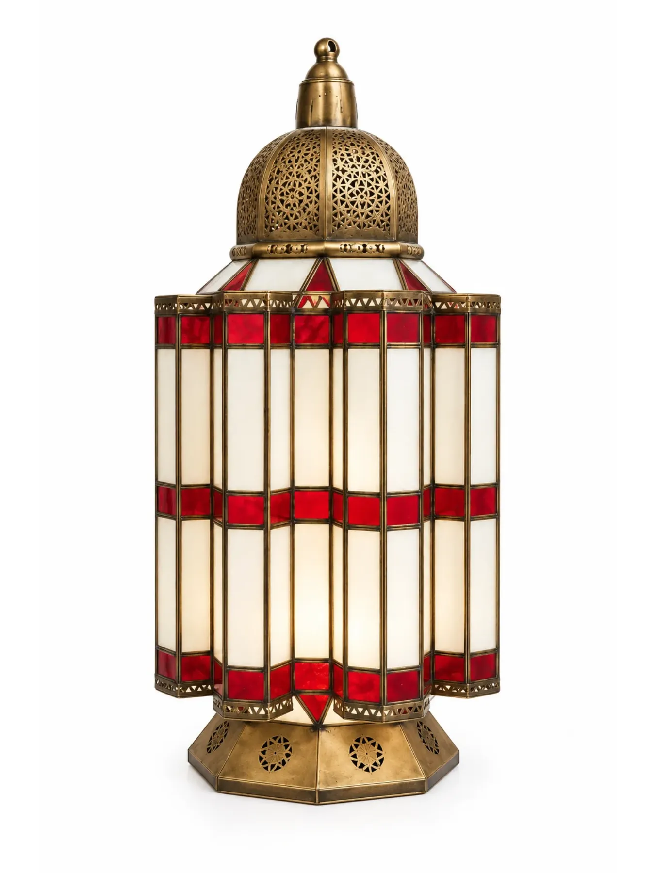Moroccan Brass Lantern Red & Milk Glass, from Marrakech
