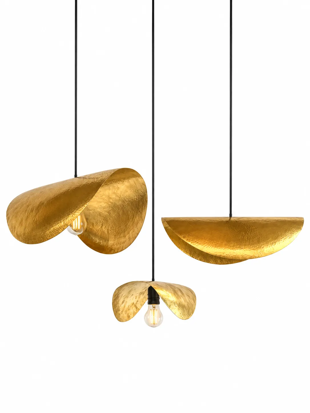 Handcrafted Moroccan Hammered Brass Pendant Light, Sculptural Gold Ceiling Lamp