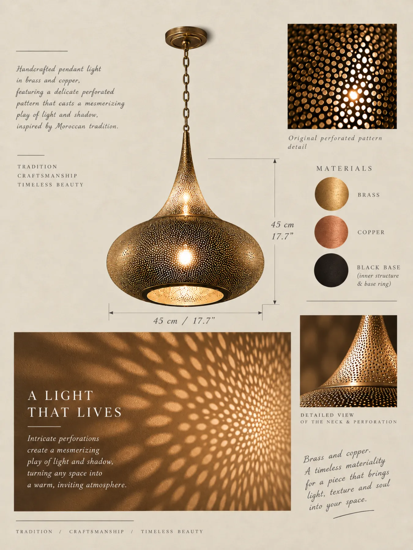 Moroccan Brass Pendant Light | Handmade in Marrakesh — view 3