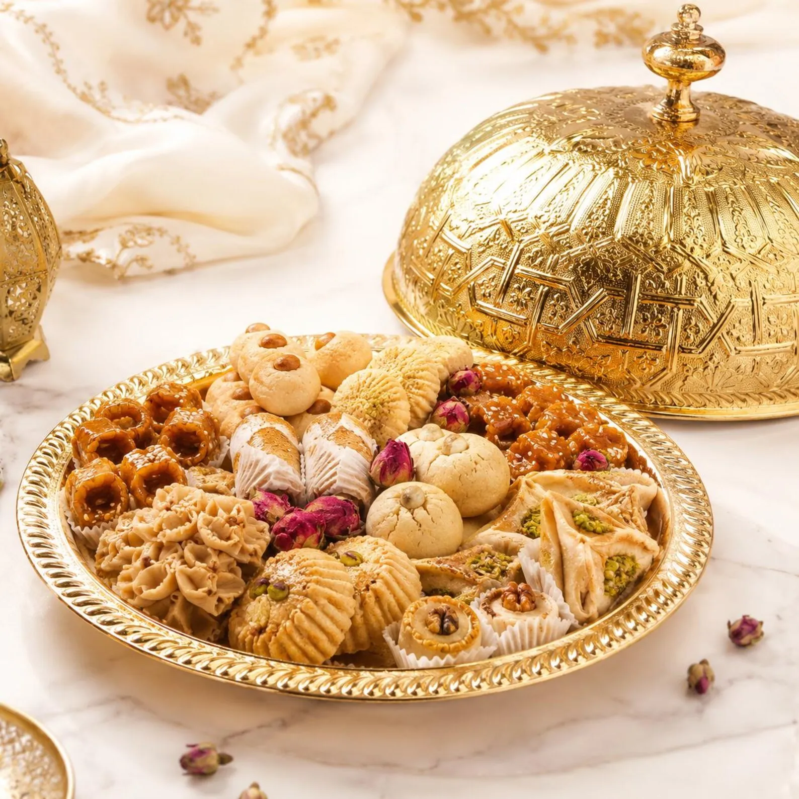 Marrakech Hand-Engraved Brass Platter with Dome Lid — view 11