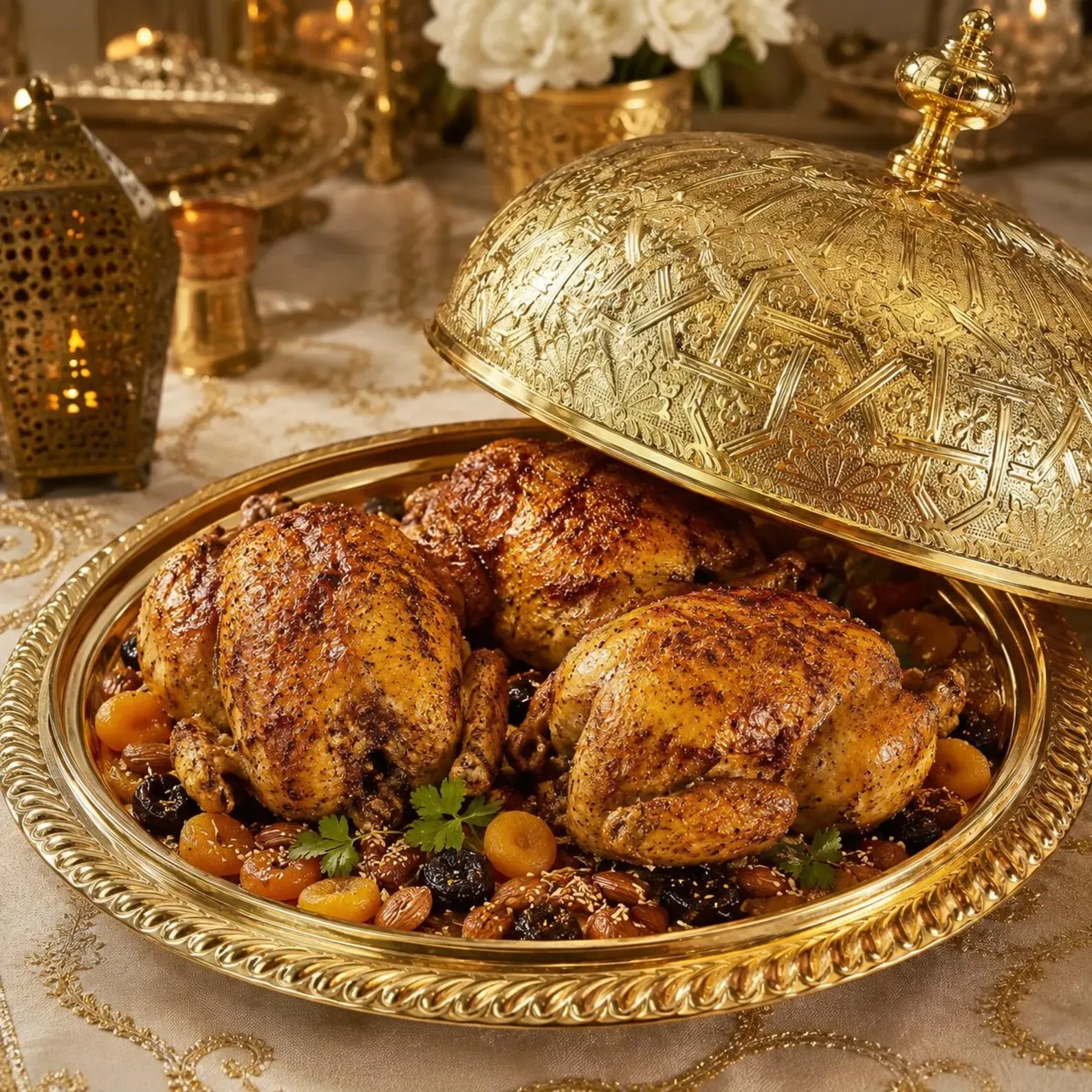 Marrakech Hand-Engraved Brass Platter with Dome Lid — view 9