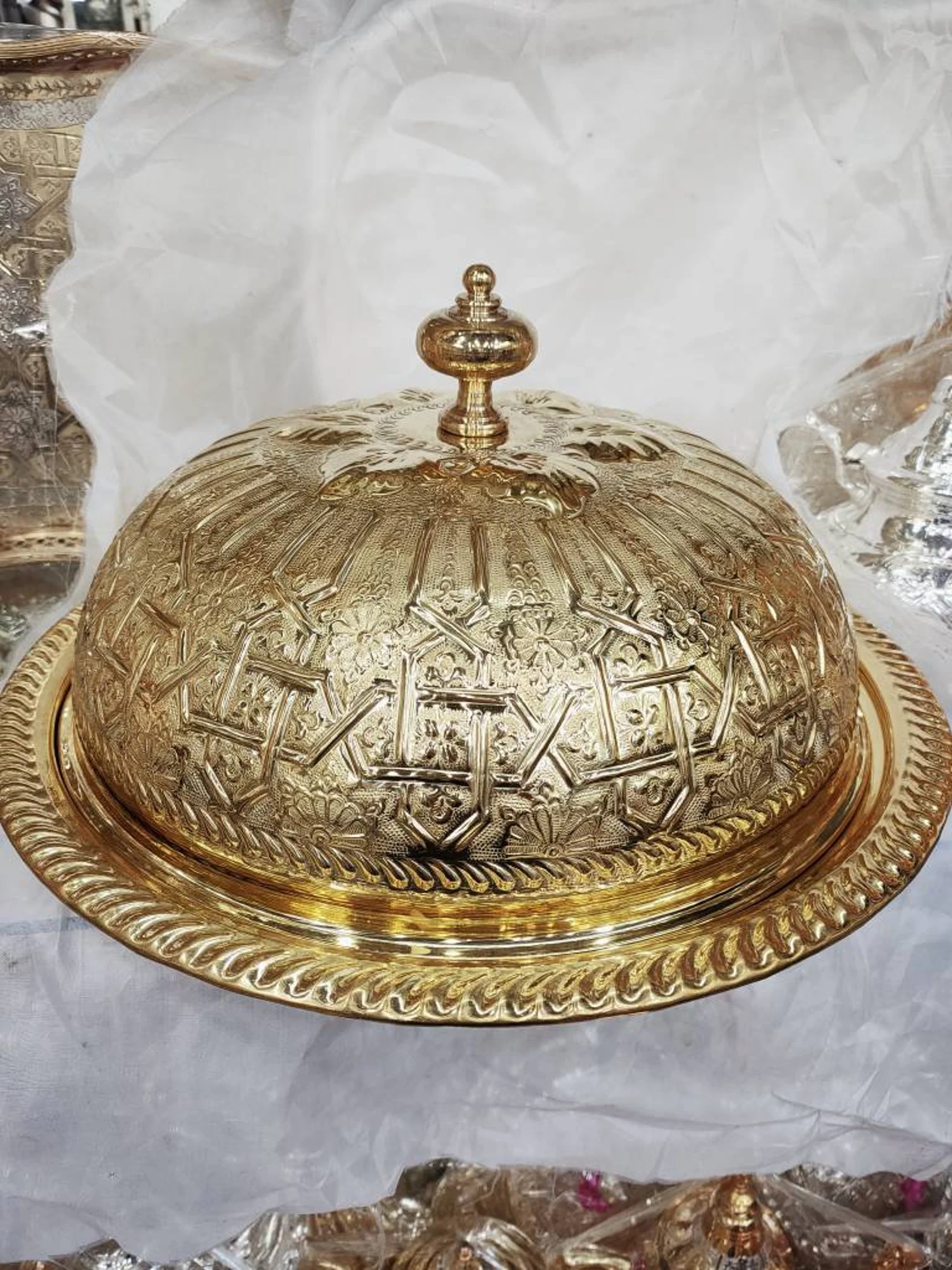 Marrakech Hand-Engraved Brass Platter with Dome Lid — view 6