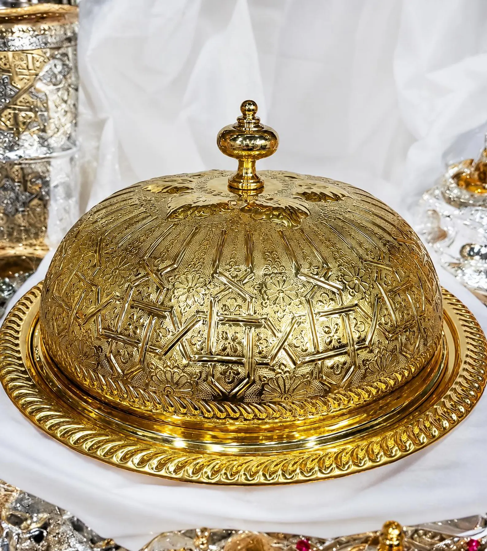 Marrakech Hand-Engraved Brass Platter with Dome Lid — view 8