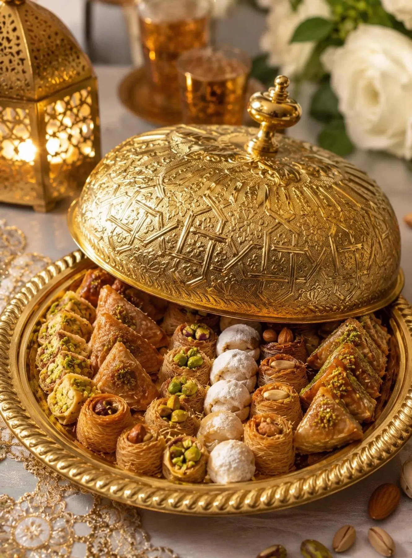 Marrakech Hand-Engraved Brass Platter with Dome Lid — view 10