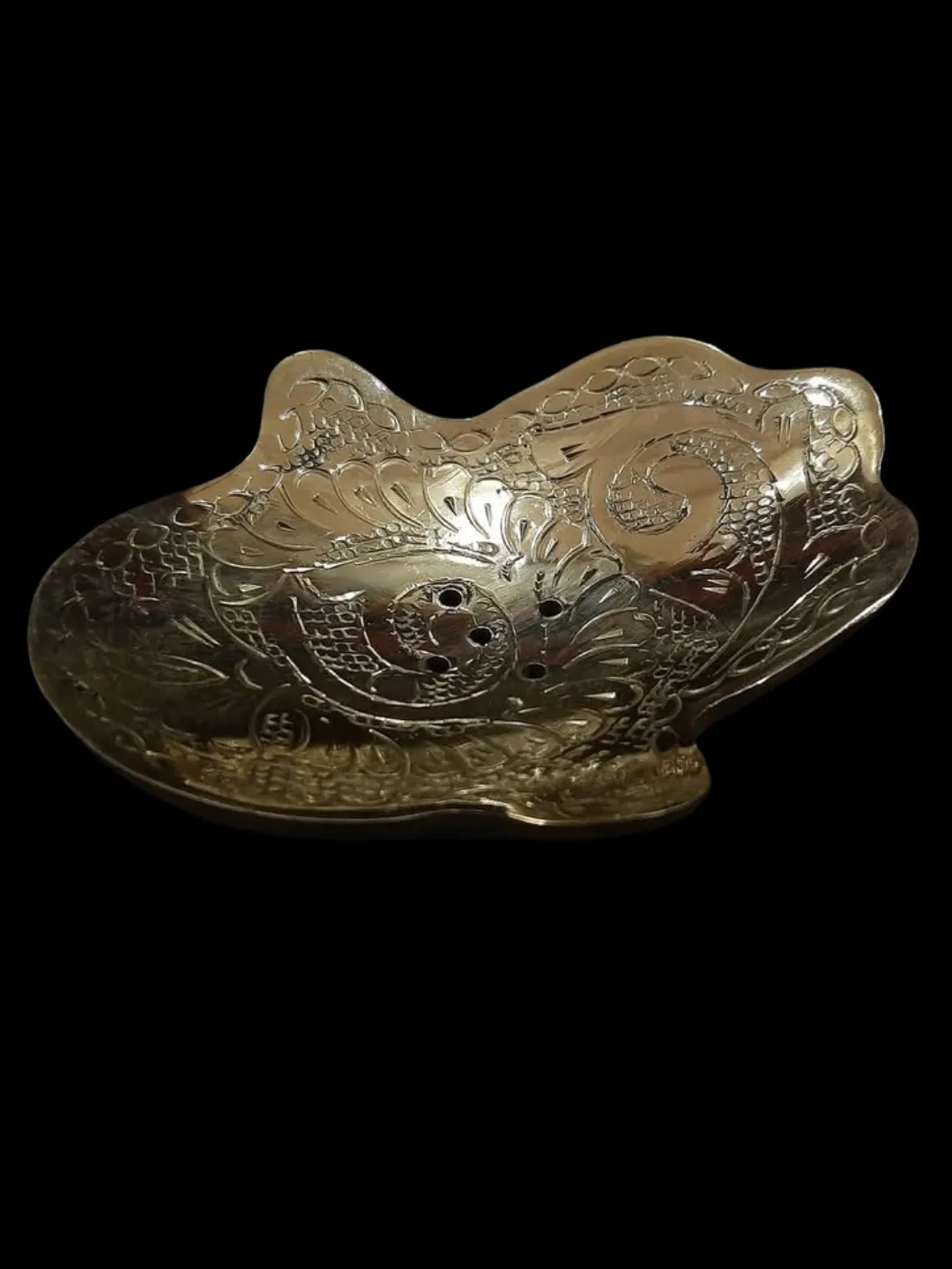 Moroccan Brass Soap Dish — Khamsa Design, Handmade Marrakech — view 3