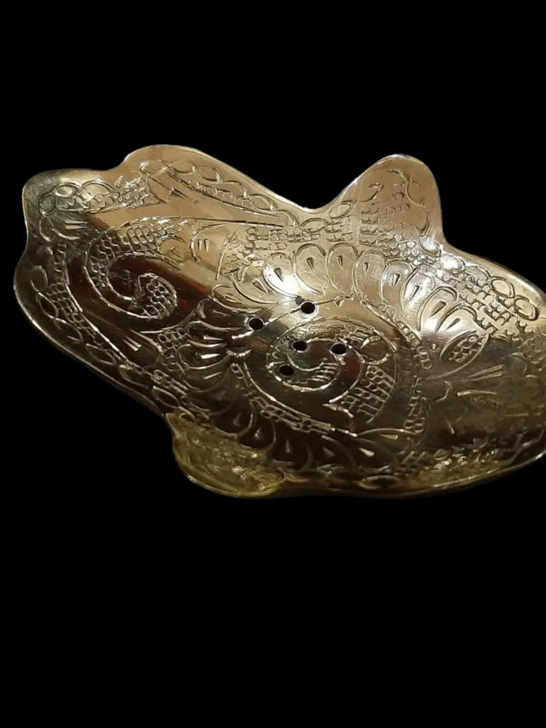 Moroccan Brass Soap Dish — Khamsa Design, Handmade Marrakech — view 6