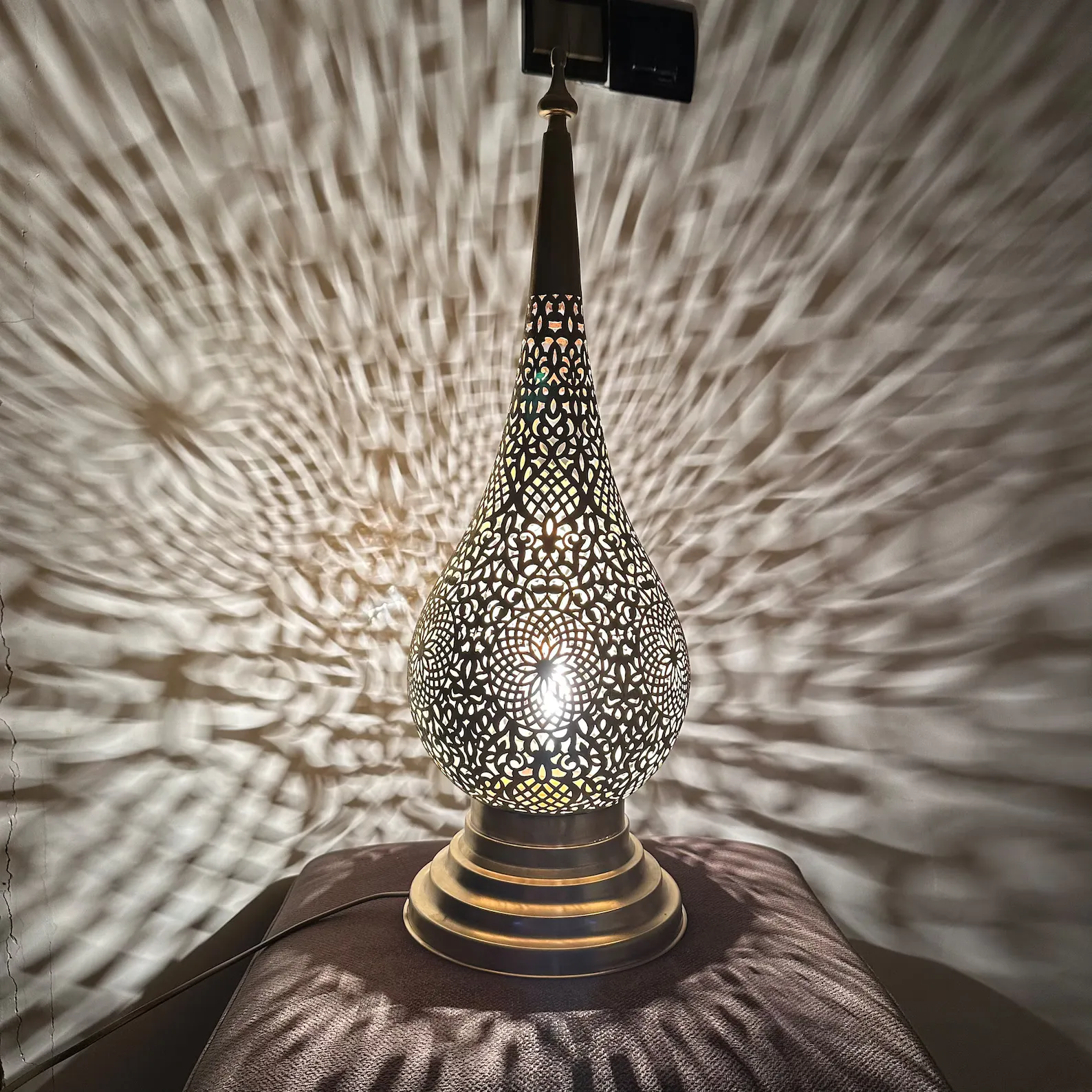 Hand-Engraved Brass Lamp from Marrakech