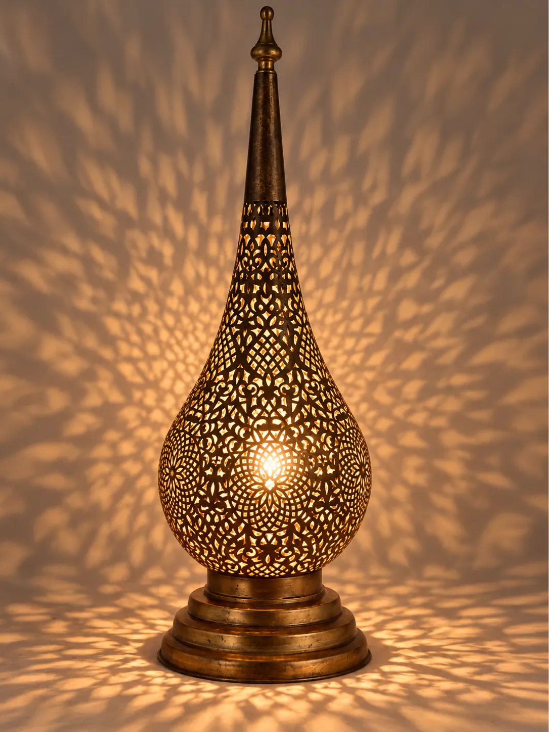 Moroccan Brass Table Lantern, Hand-Pierced in Marrakesh