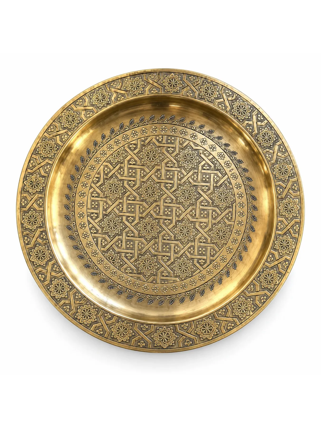 Handcrafted Marrakech Copper Serving Tray, Moroccan Repoussé Metalwork