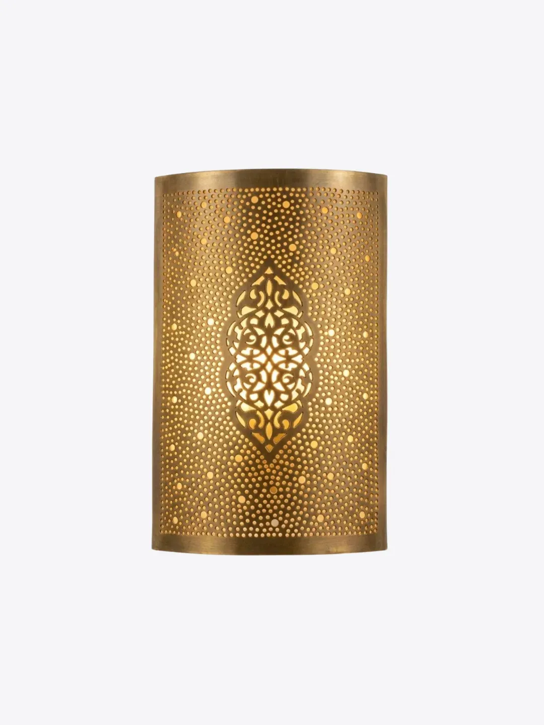 Moroccan Brass Wall Sconce Shade, Hand-Pierced Arabesque, Unwired