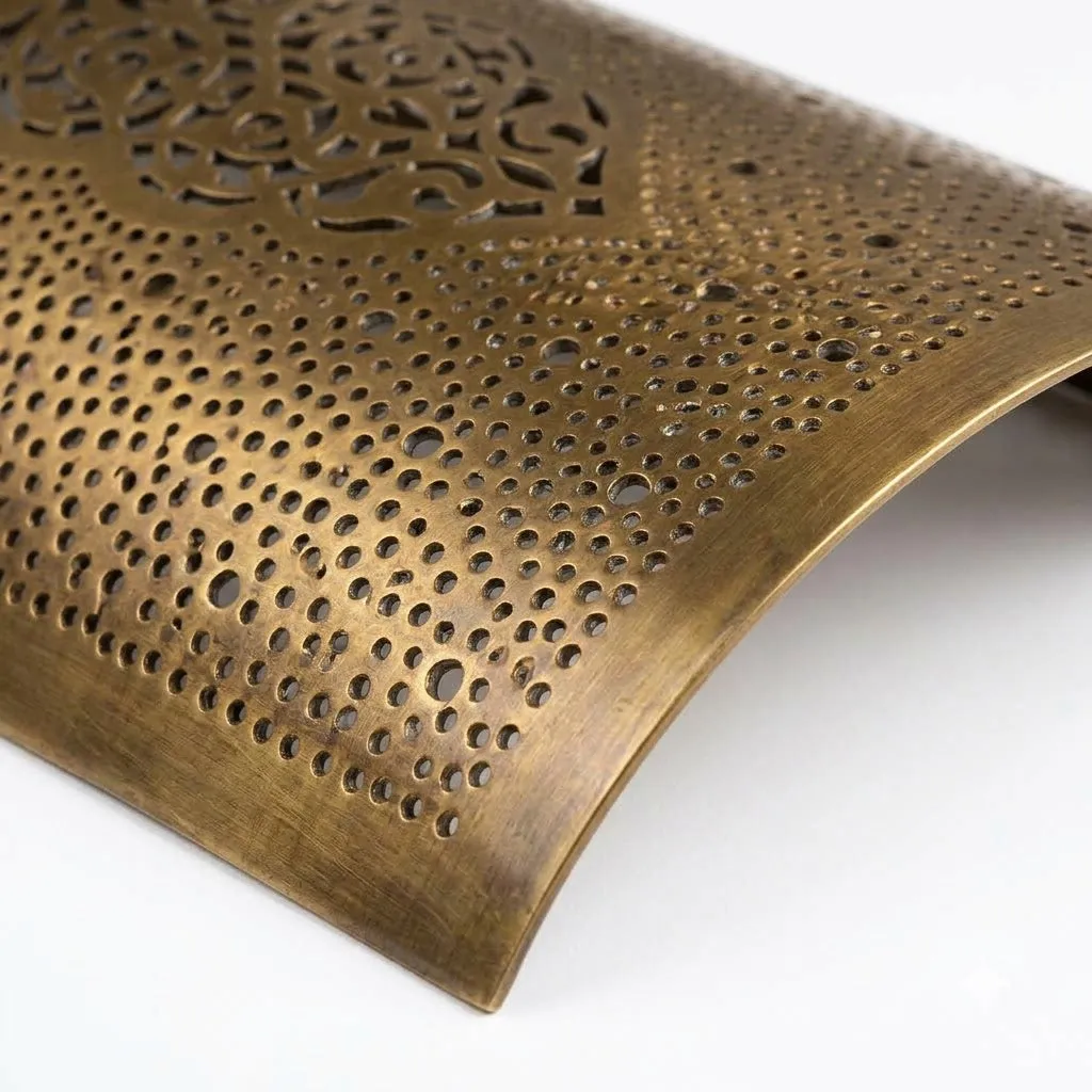 Moroccan Brass Wall Sconce Shade, Hand-Pierced Arabesque, Unwired