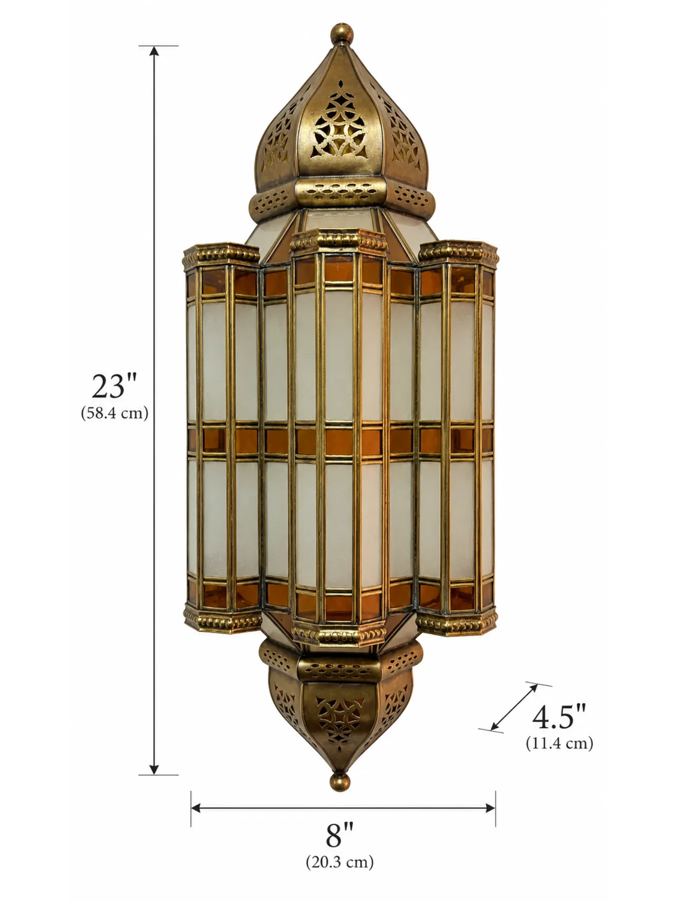 Moroccan Brass Wall Sconce with Colored Glass, view 4