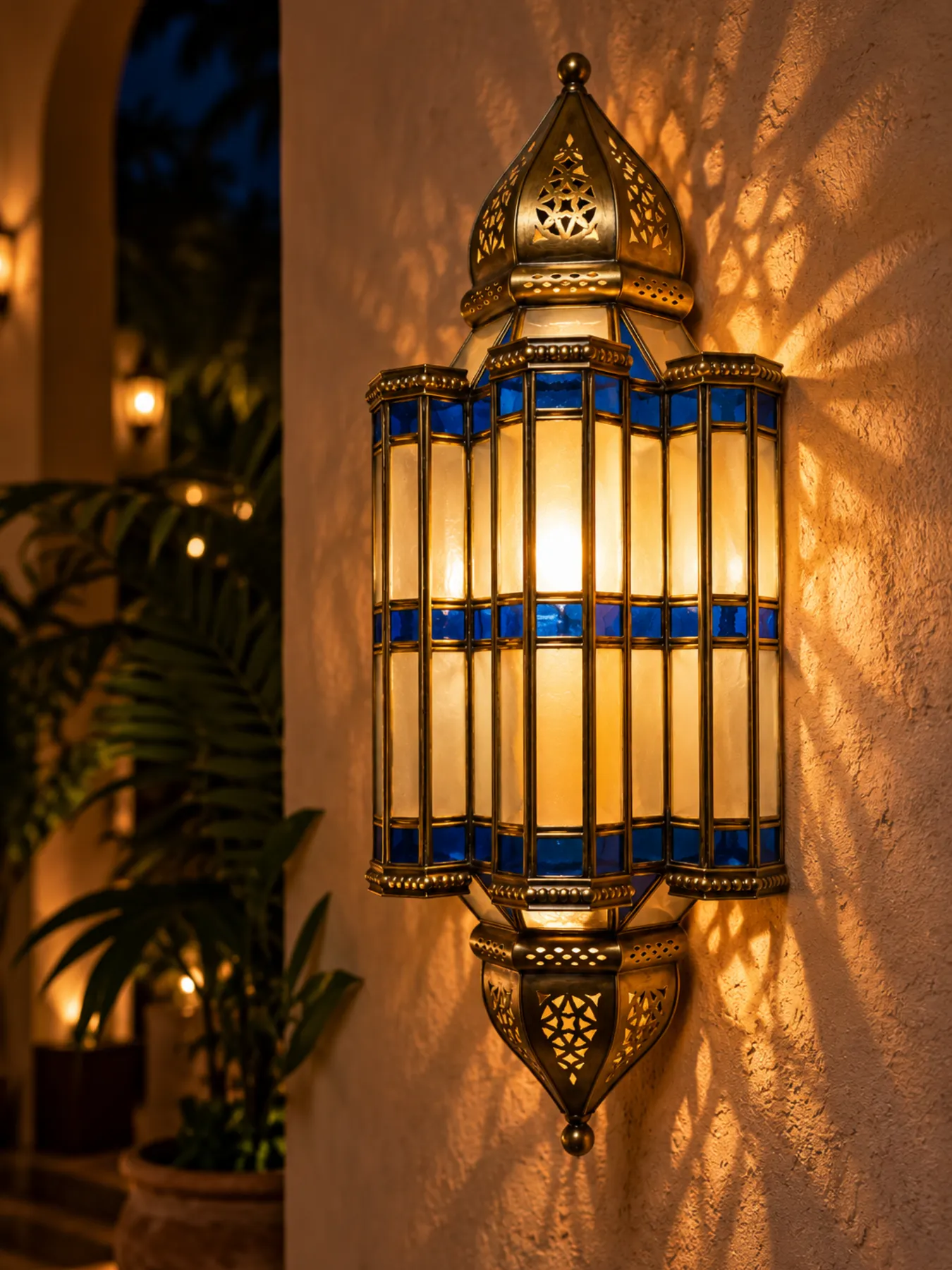 Moroccan Brass Wall Sconce with Colored Glass