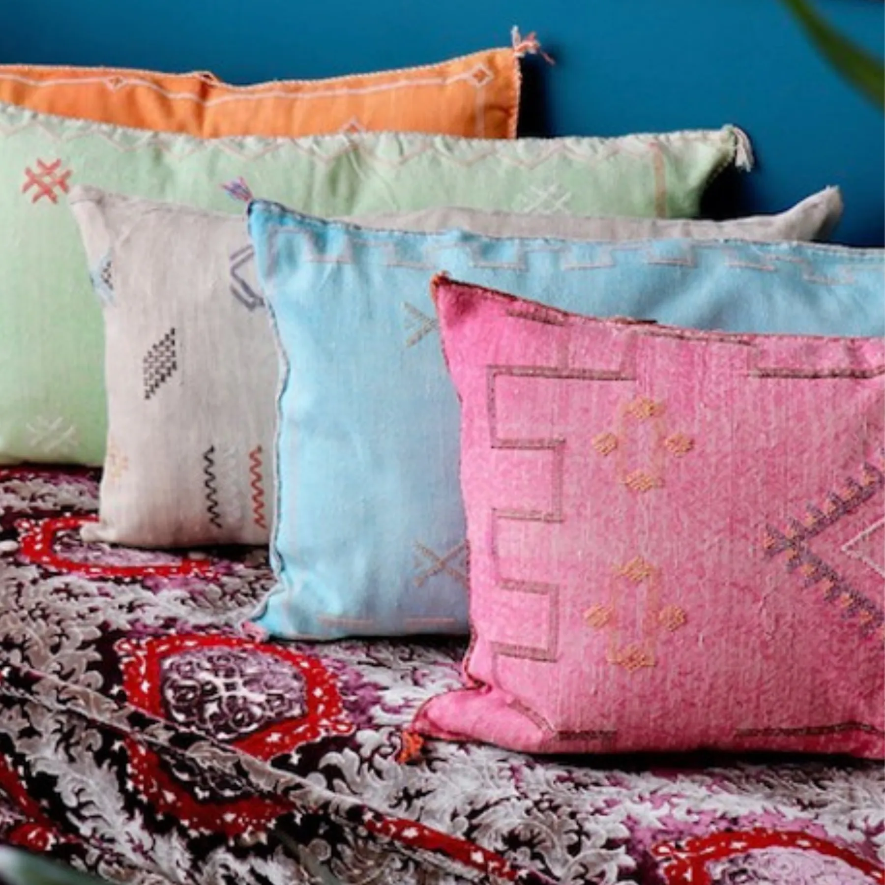 Moroccan Cactus Silk Pillow Cover – Handmade Sabra Throw Pillow Cover in Mauve or Orange (16x16” & 20x20”) — view 2