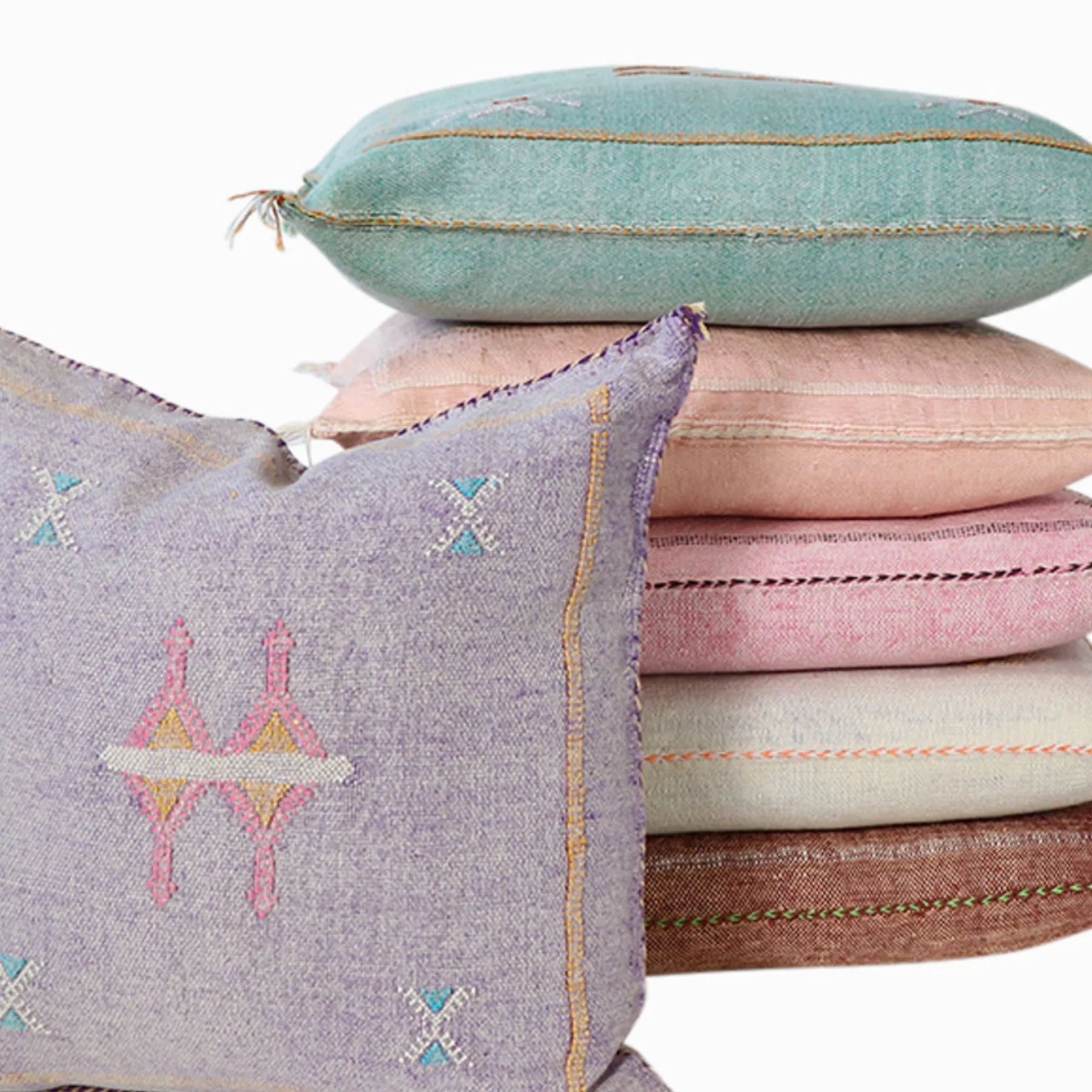 Moroccan Cactus Silk Pillow Cover – Handmade Sabra Throw Pillow Cover in Mauve or Orange (16x16” & 20x20”)