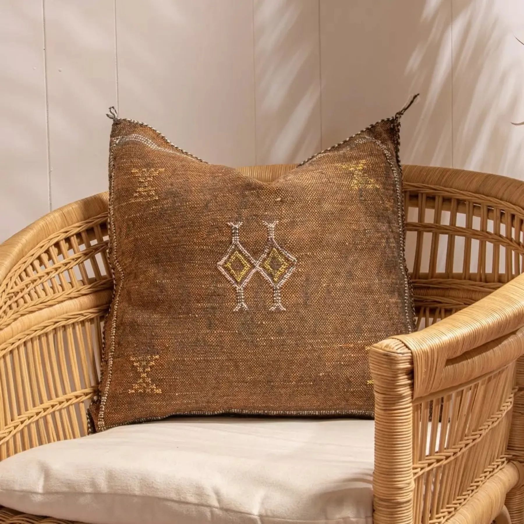 Moroccan Cactus Silk Pillow Cover – Handmade Sabra Throw Pillow Cover in Mauve or Orange (16x16” & 20x20”) — view 3