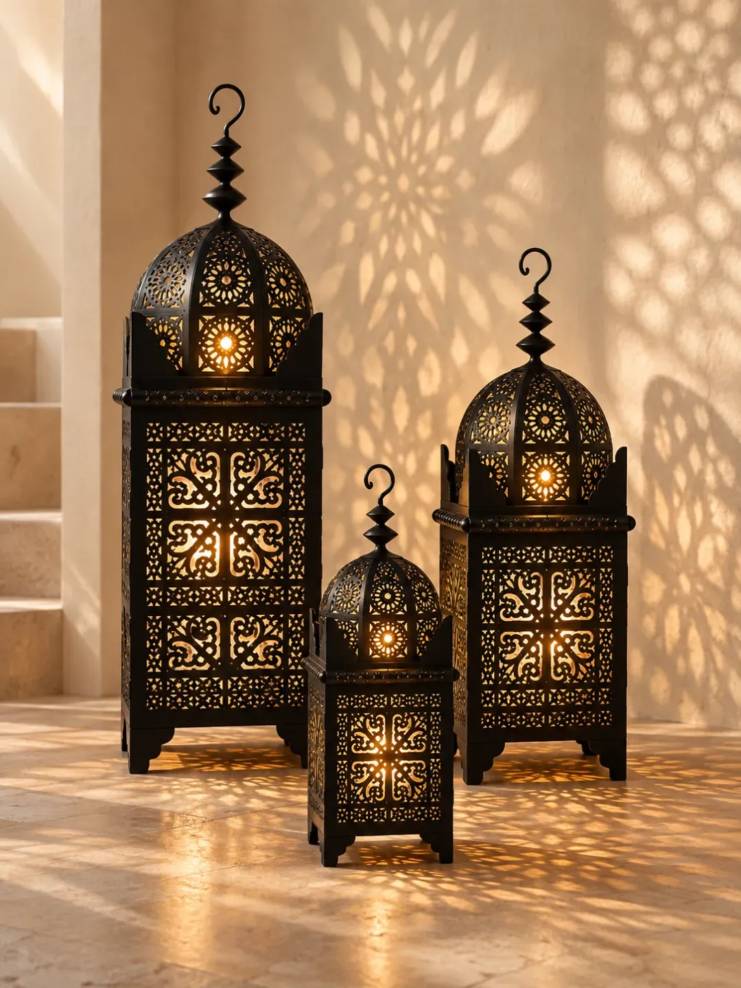 Moroccan Candle Lantern in Matte Black Iron, Handmade in Marrakesh