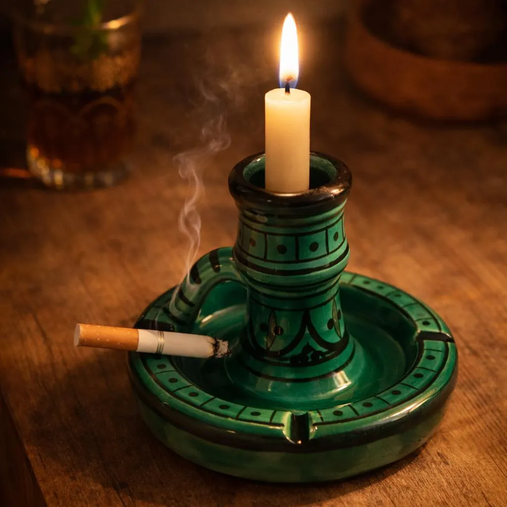 Moroccan Ceramic Candle Holder and Ashtray – Handmade Terracotta Multifunctional Holder