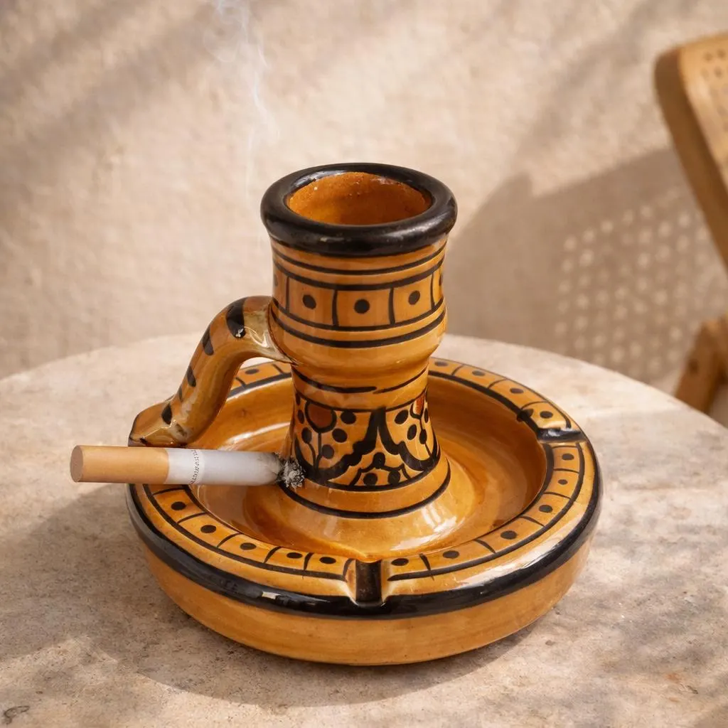 Moroccan Ceramic Candle Holder and Ashtray – Handmade Terracotta Multifunctional Holder — view 7