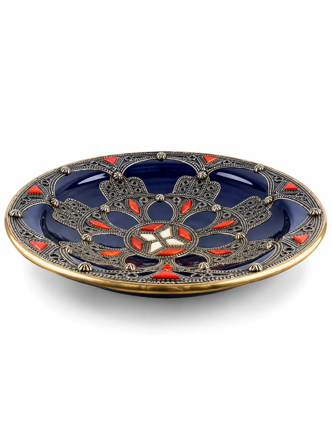 Handcrafted Essaouira Ceramic & Copper Serving Dish, Moroccan Decorative Plate