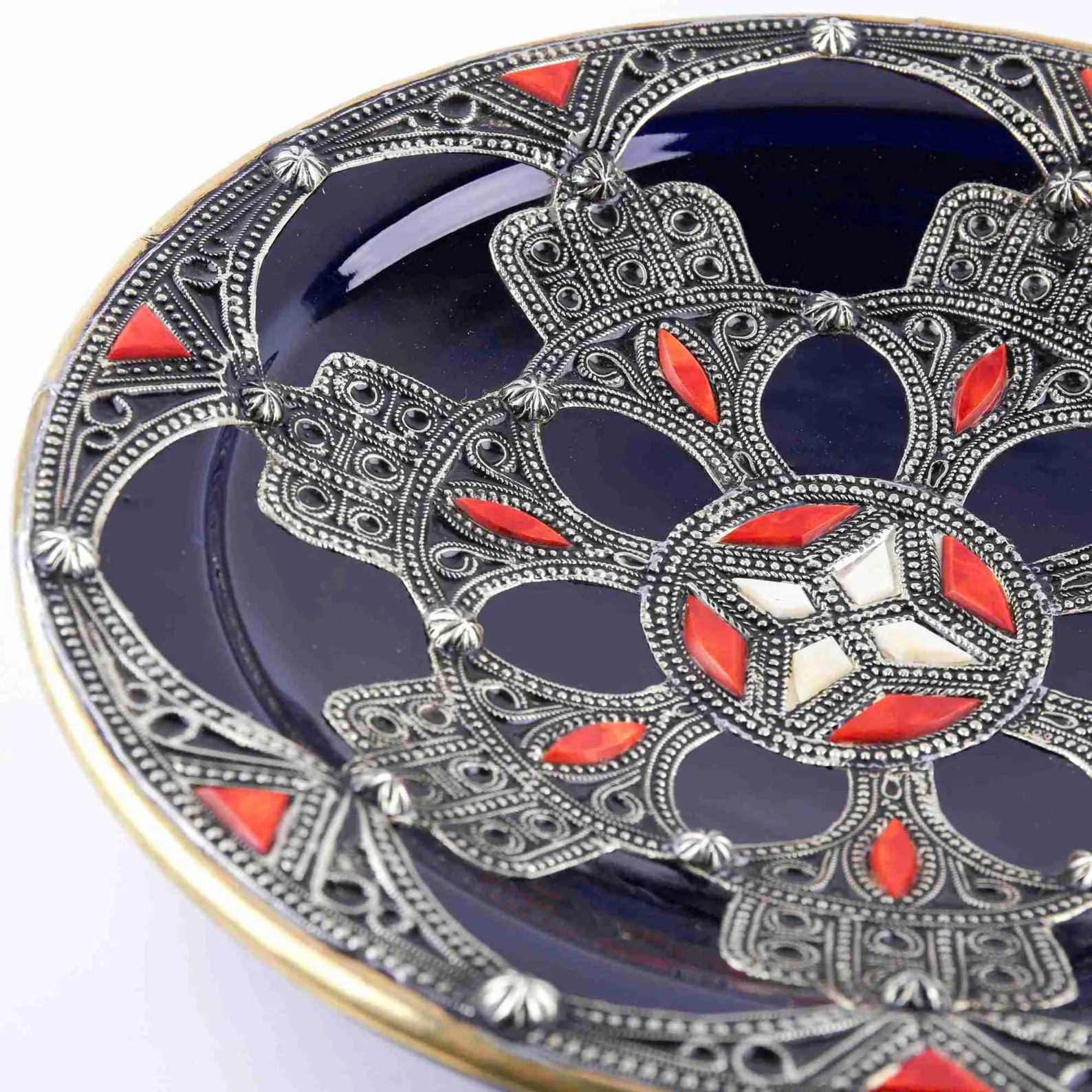 Hand-Hammered Copper & Ceramic Essaouira Serving Dish — view 3