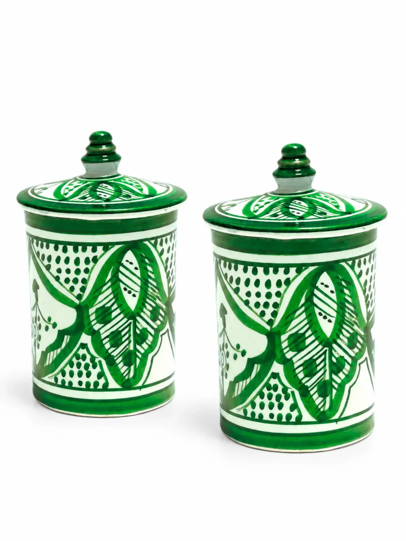 Handcrafted Moroccan Ceramic Kitchen Jar Set, Hand-Painted Safi Storage Jars with Lids