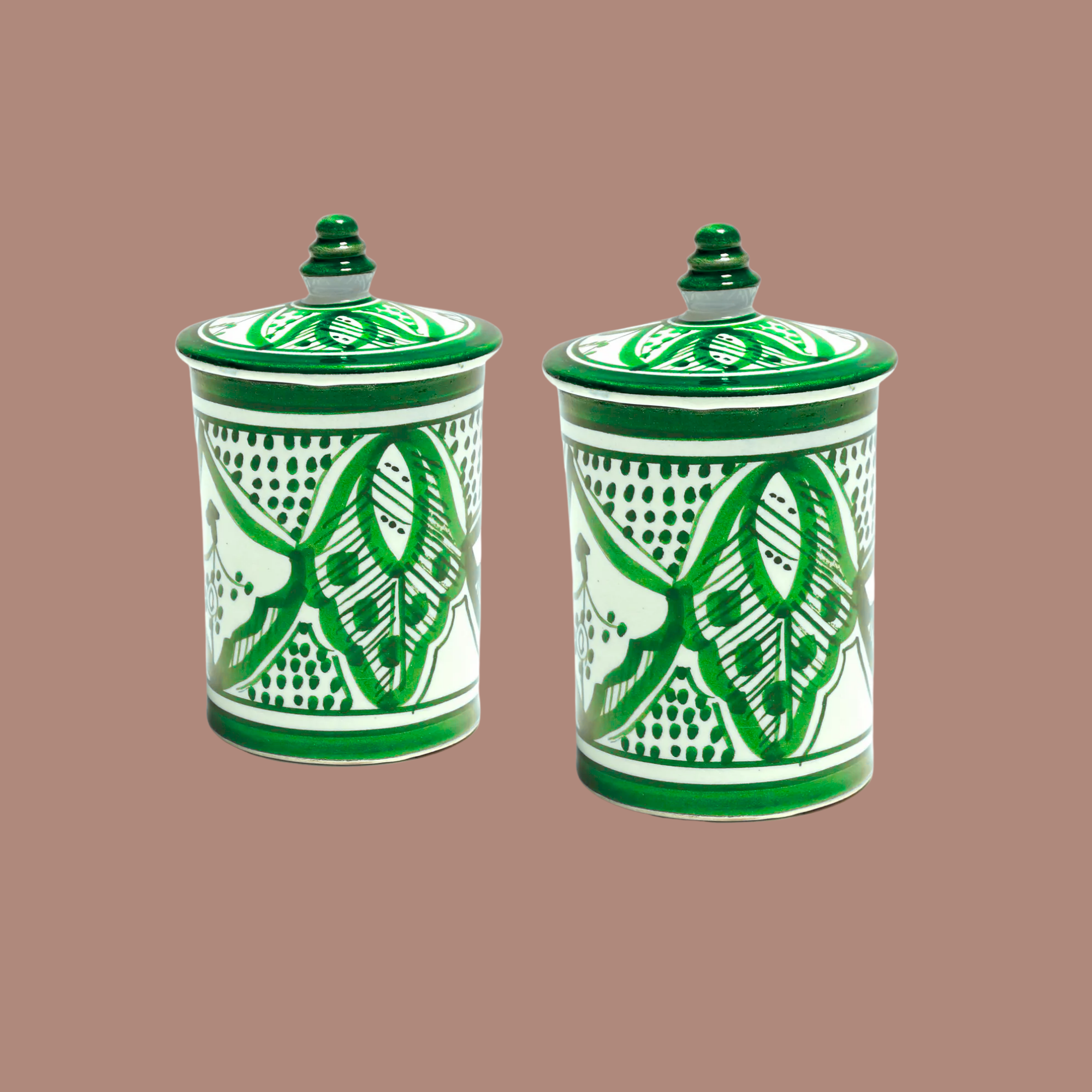 Moroccan Ceramic Jar Set – Handmade Spice Jars with Lids – Kitchen Storage Canisters (Set of 3, Multiple Colors)