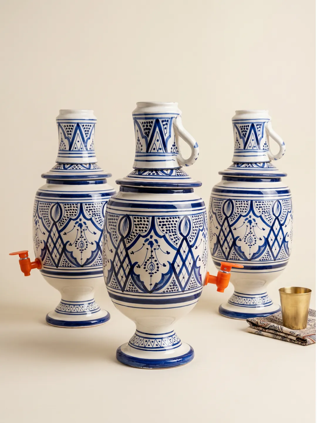 Moroccan Ceramic Water Dispenser — Fassi Blue Handmade Marrakechh — view 3