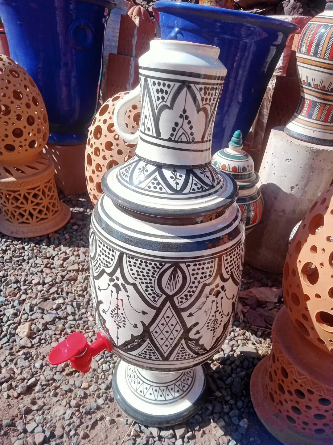 Moroccan Ceramic Water Dispenser — Fassi Blue Handmade Marrakechh