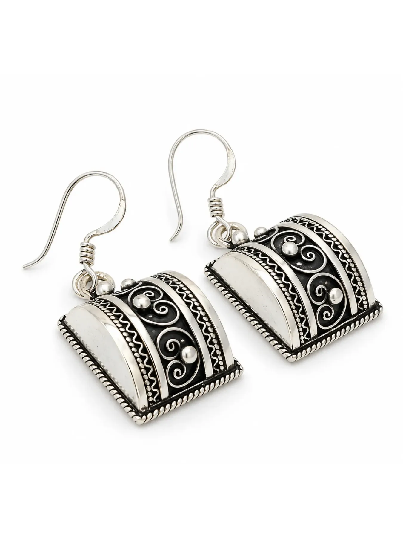 Handcrafted Tiznit Silver Earrings, Amazigh Pyramid Drop Earrings