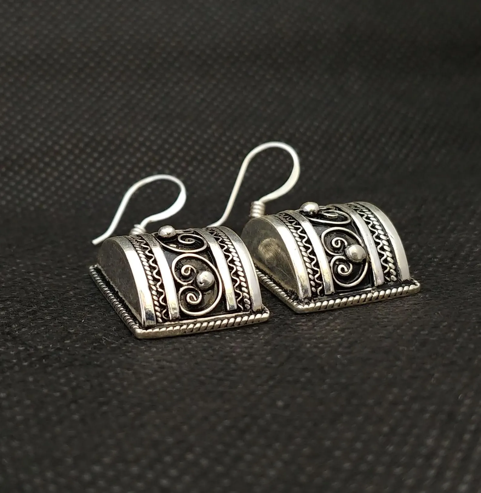 Silver Pyramid Earrings from Tiznit's Ancient Quarter — view 5