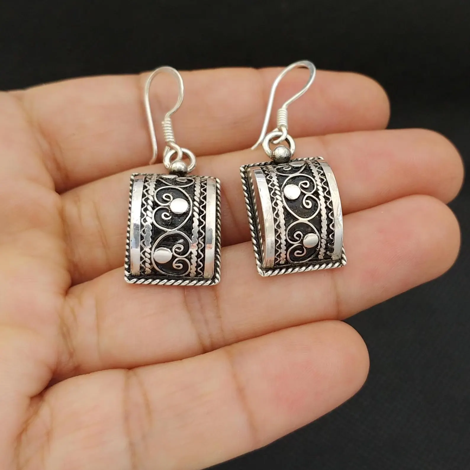 Silver Pyramid Earrings from Tiznit's Ancient Quarter — view 8