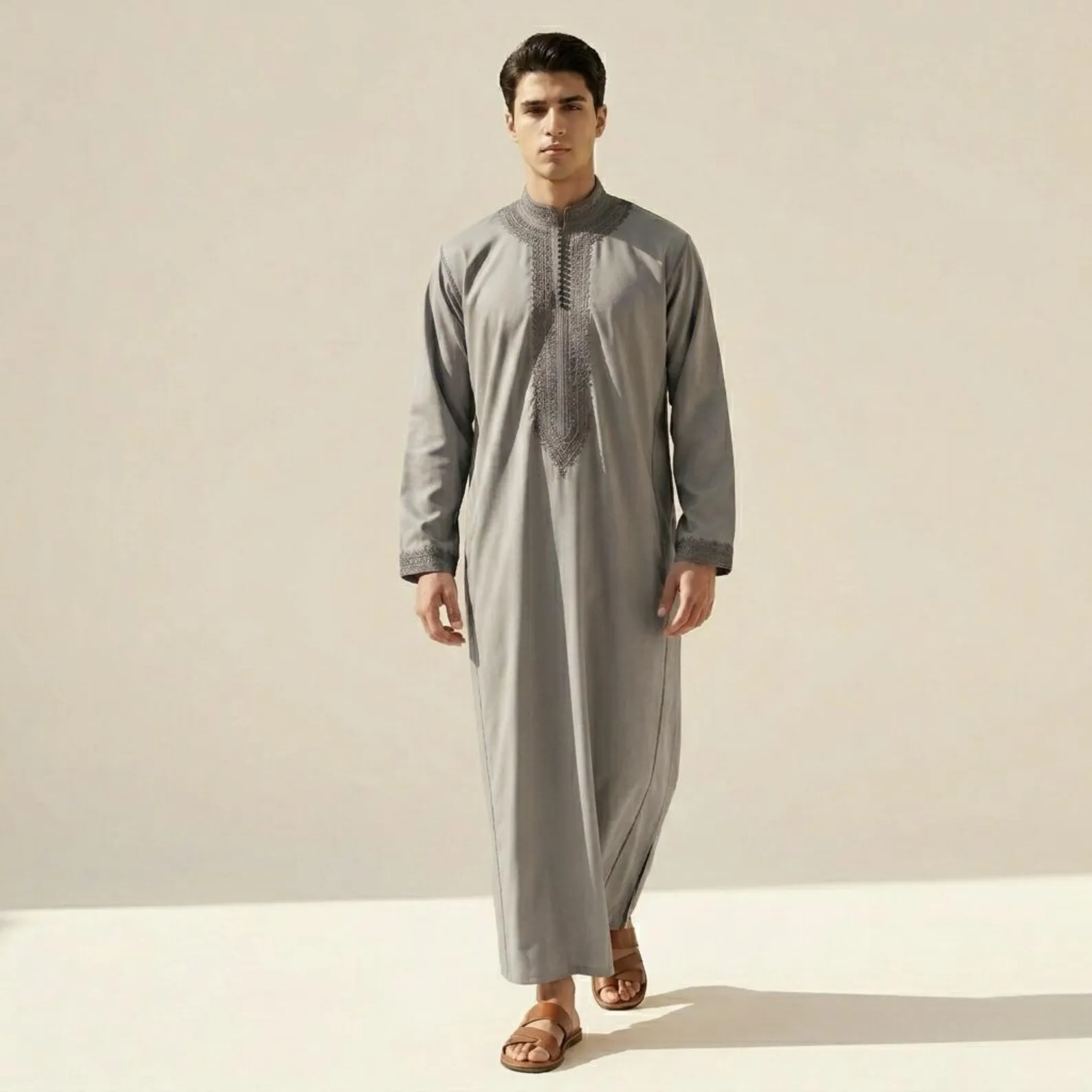 Hand-Embroidered Cotton Djellaba from Salé — view 5