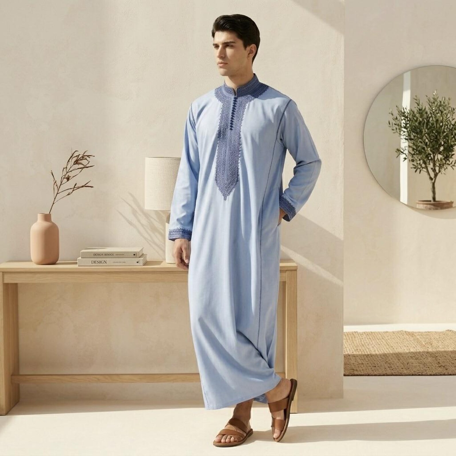 Hand-Embroidered Cotton Djellaba from Salé — view 7