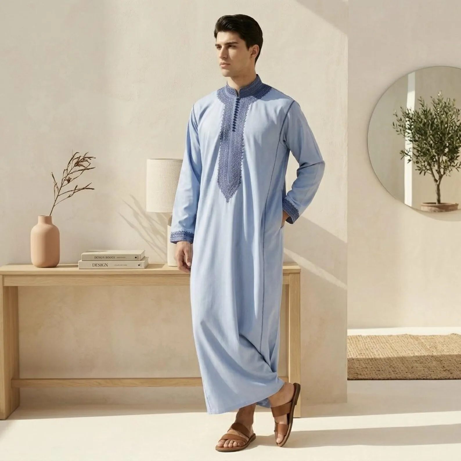 Hand-Embroidered Cotton Djellaba from Salé — view 7