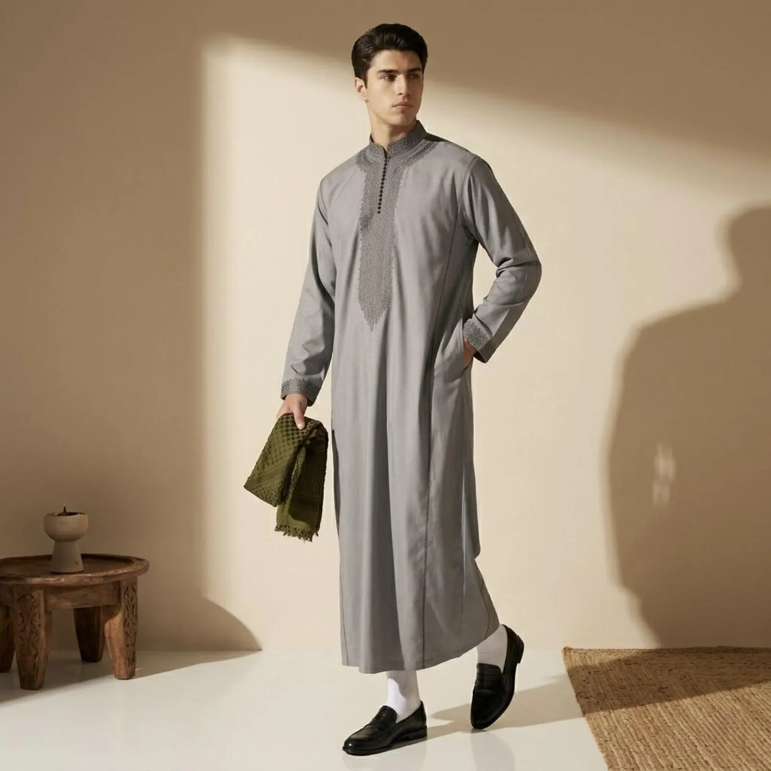 Hand-Embroidered Cotton Djellaba from Salé — view 8