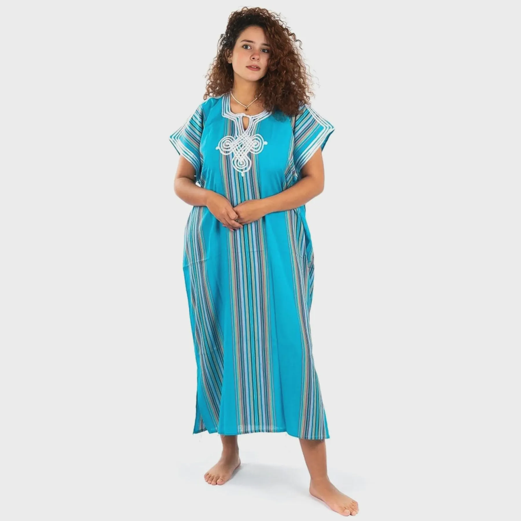 Moroccan Gandoura for Women – 100% Cotton Traditional Kaftan Dress – Lightweight Summer Loungewear (Multiple Colors) — view 2