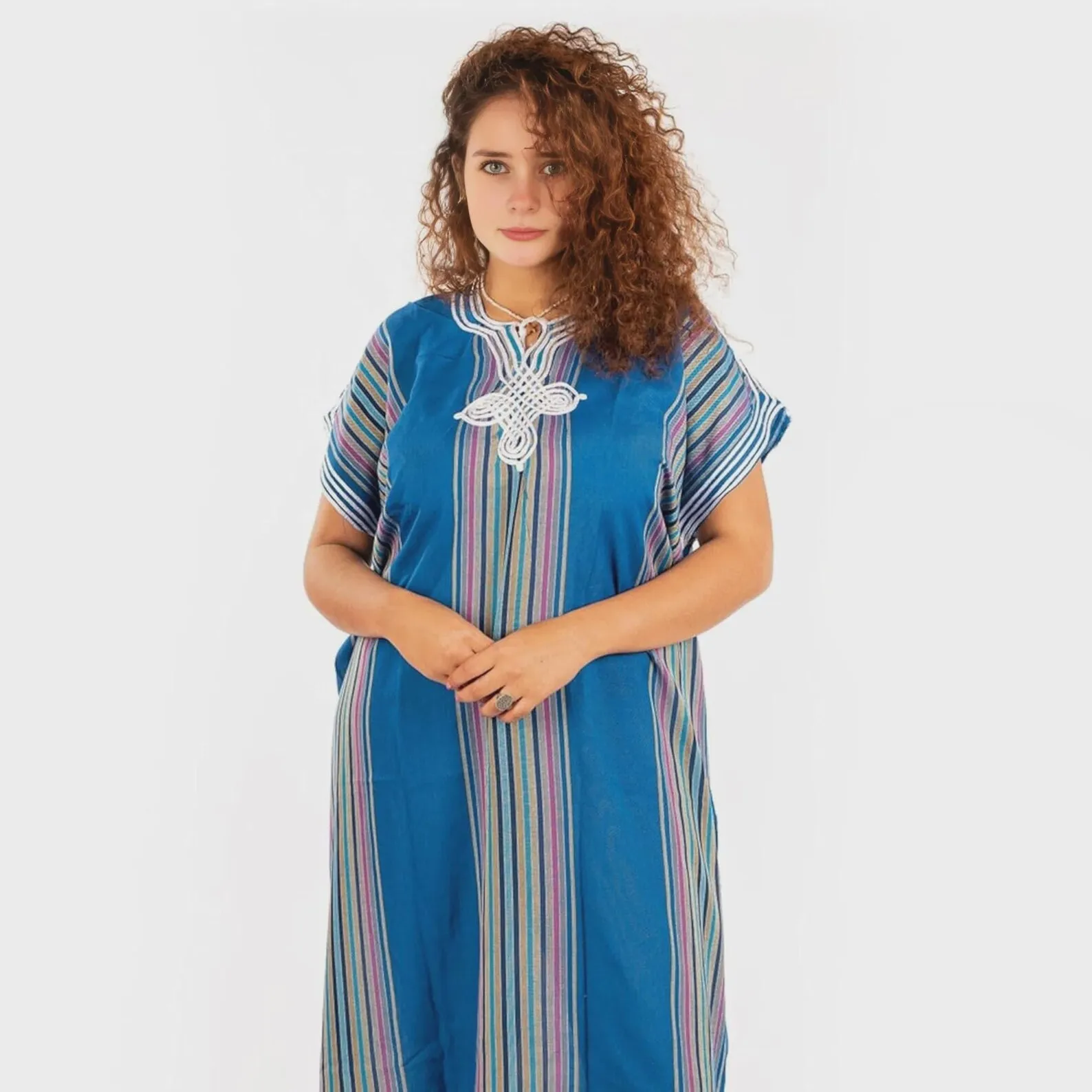 Moroccan Gandoura for Women – 100% Cotton Traditional Kaftan Dress – Lightweight Summer Loungewear (Multiple Colors) — view 5