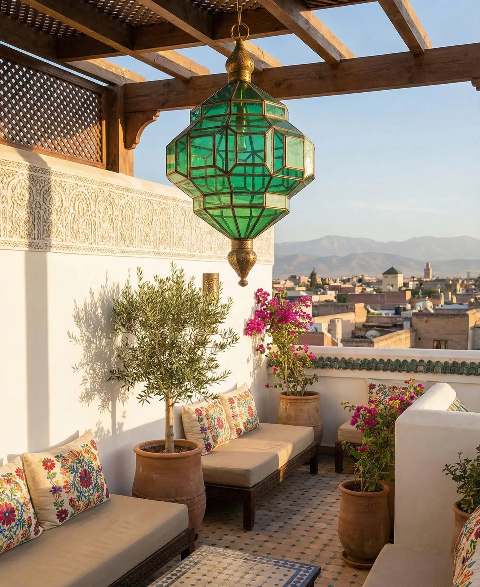 Fès Green Glass Lantern with Copper Frame — view 4