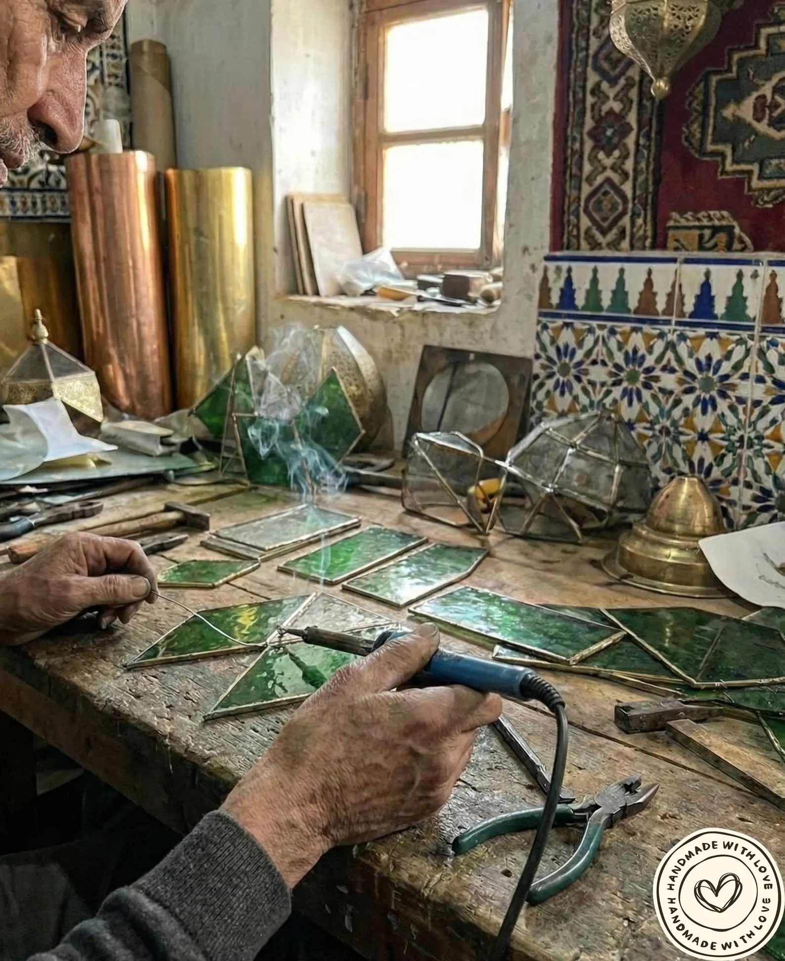 Fès Green Glass Lantern with Copper Frame — view 8